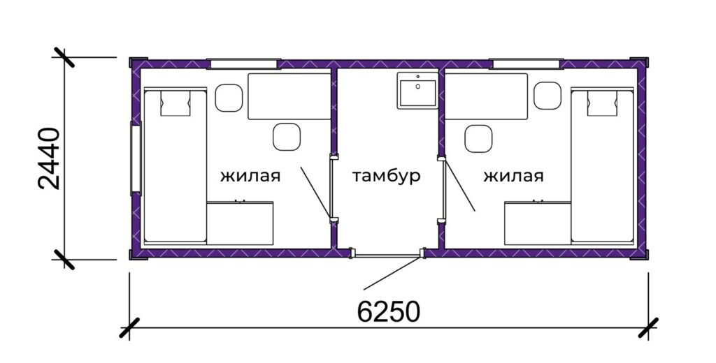 Жилой бытовой модуль 15,25 м2 на две комнаты